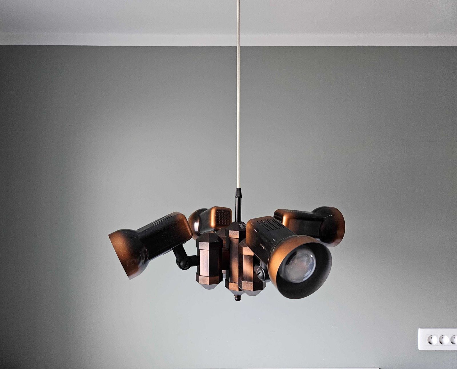 photo for sale Retro Pendant Lamp, Adjustable Lamp, Vintage Hanging Light, Brown Spot Light, 80s, Space Age Lamp, Vintage Ceiling Light, Retro Lamp