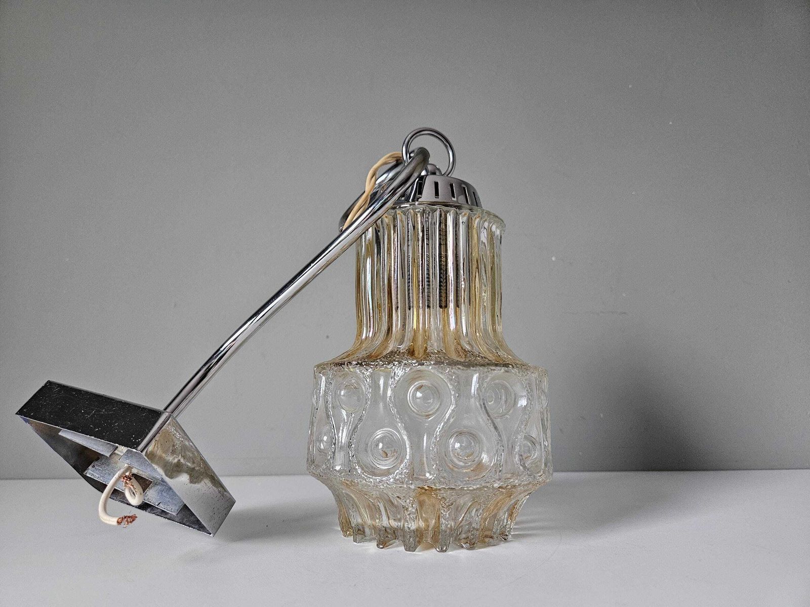 Mid Century Wall Lamp, 70s Vintage Lamp, Retro Glass Sconce, Space Age Light, Nightstand Lamp, Mcm, Bedside Light photo for sale