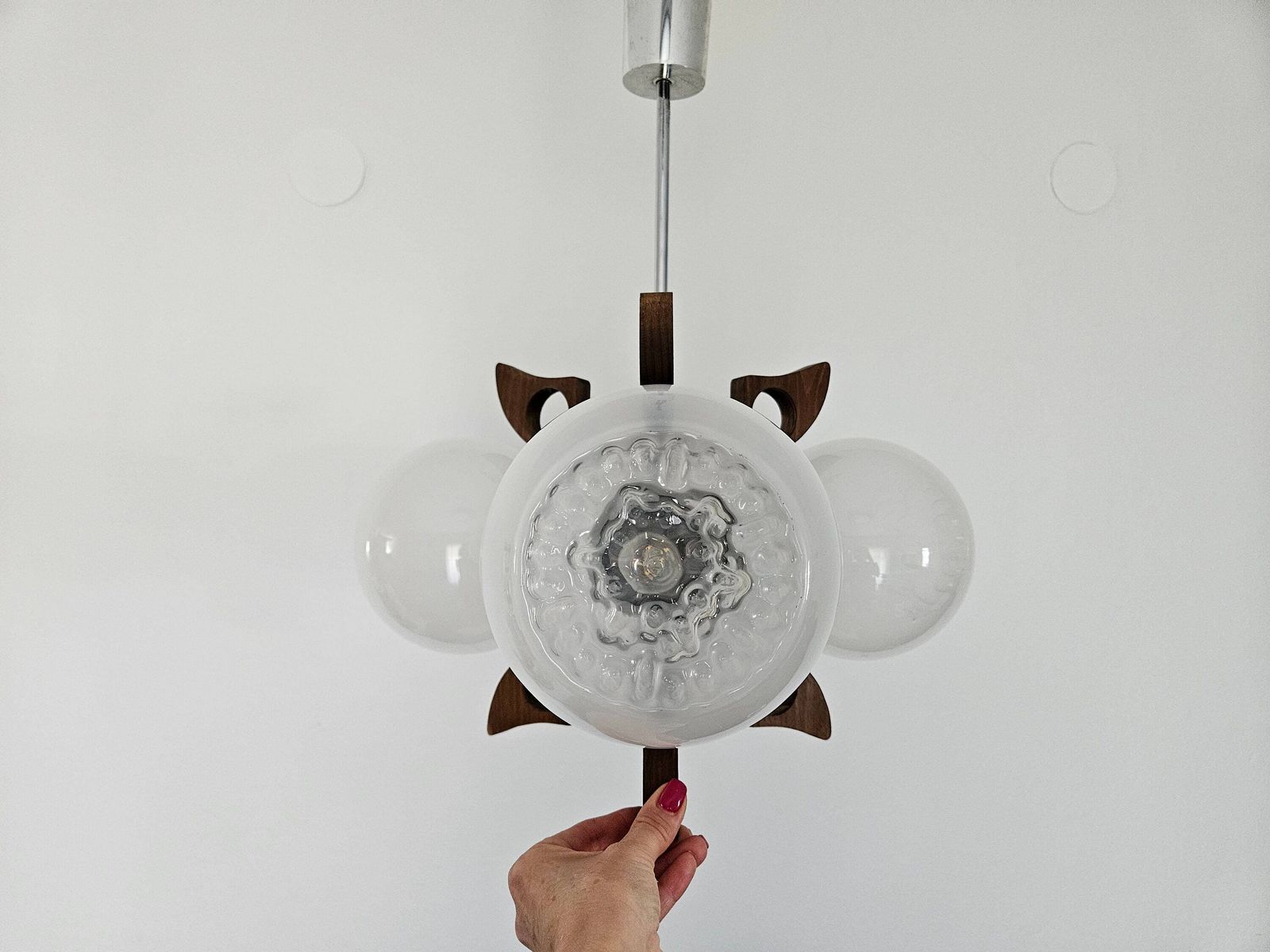 Vintage Pendant Light, Mid Century Modern Lamp, Mazzega Lamp, Murano Glass Ceiling Lamp, Glass Globes Chandelier, Sputnik Lamp 70's photo vintage