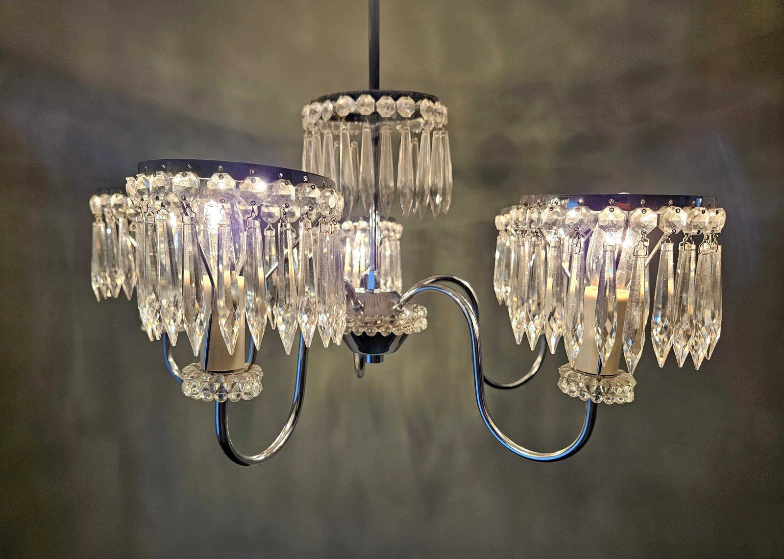Vintage Chandelier / Crystal Chandelier / Glass Ceiling Light / Mid Century Chandelier / Light Fixture / Pendant Light photo buy