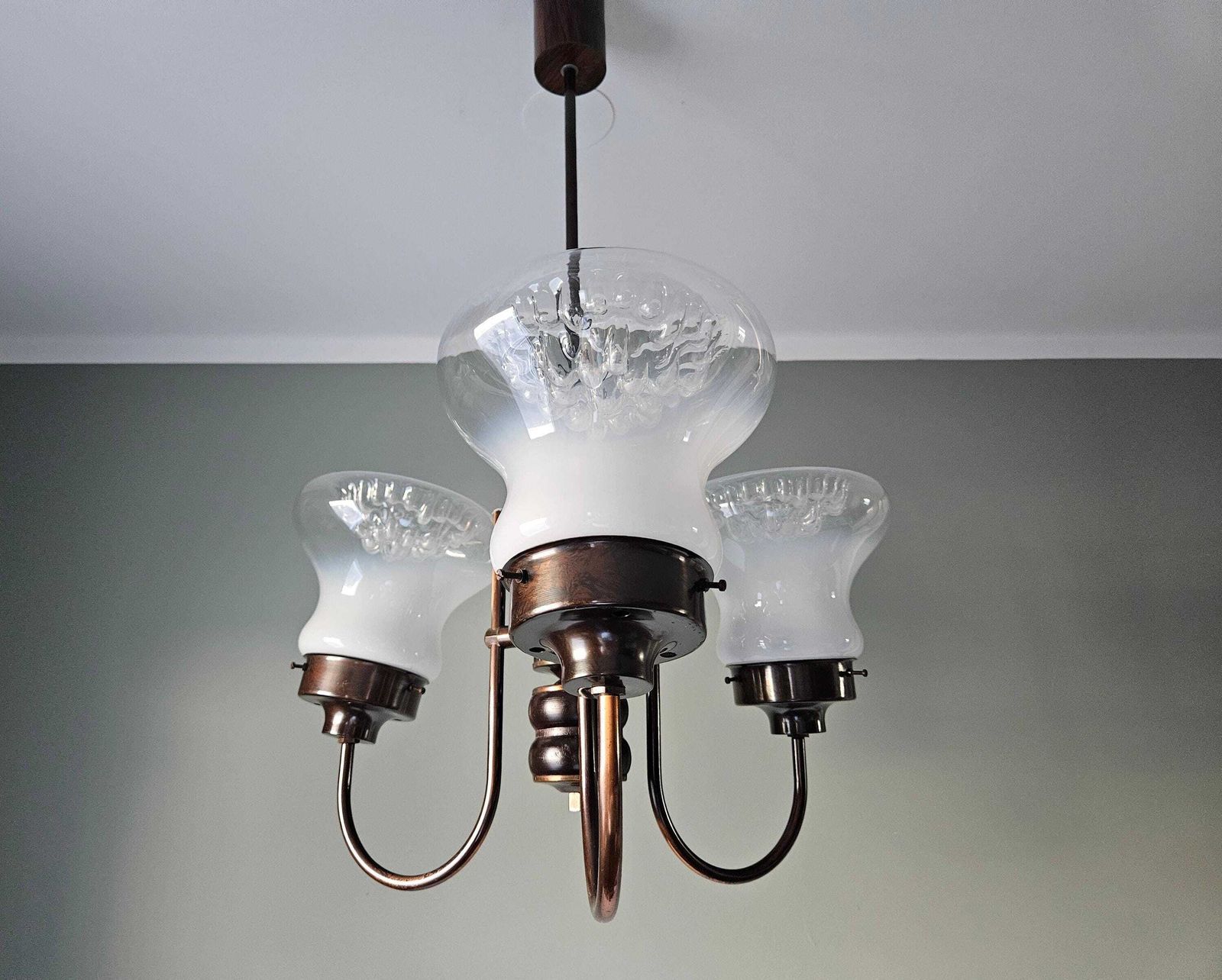 Vintage Chandelier / Copper Glass Light Fixture / Mazzega Pendant Light / Murano Glass Chandelier / Mid Century Modern Lamp / Yugoslavia 70s photo for sale