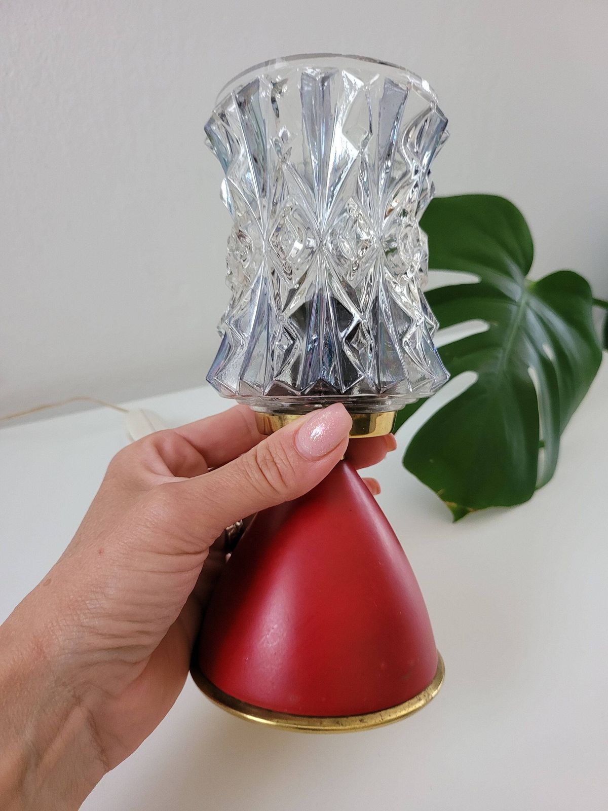 Vintage Bedside Lamp, Vintage Table Lamp, Red Table Lamp, Retro Glass Sconce Lamp, Night Light, Nightstand Lamp, 60's Lamp photo 100.0