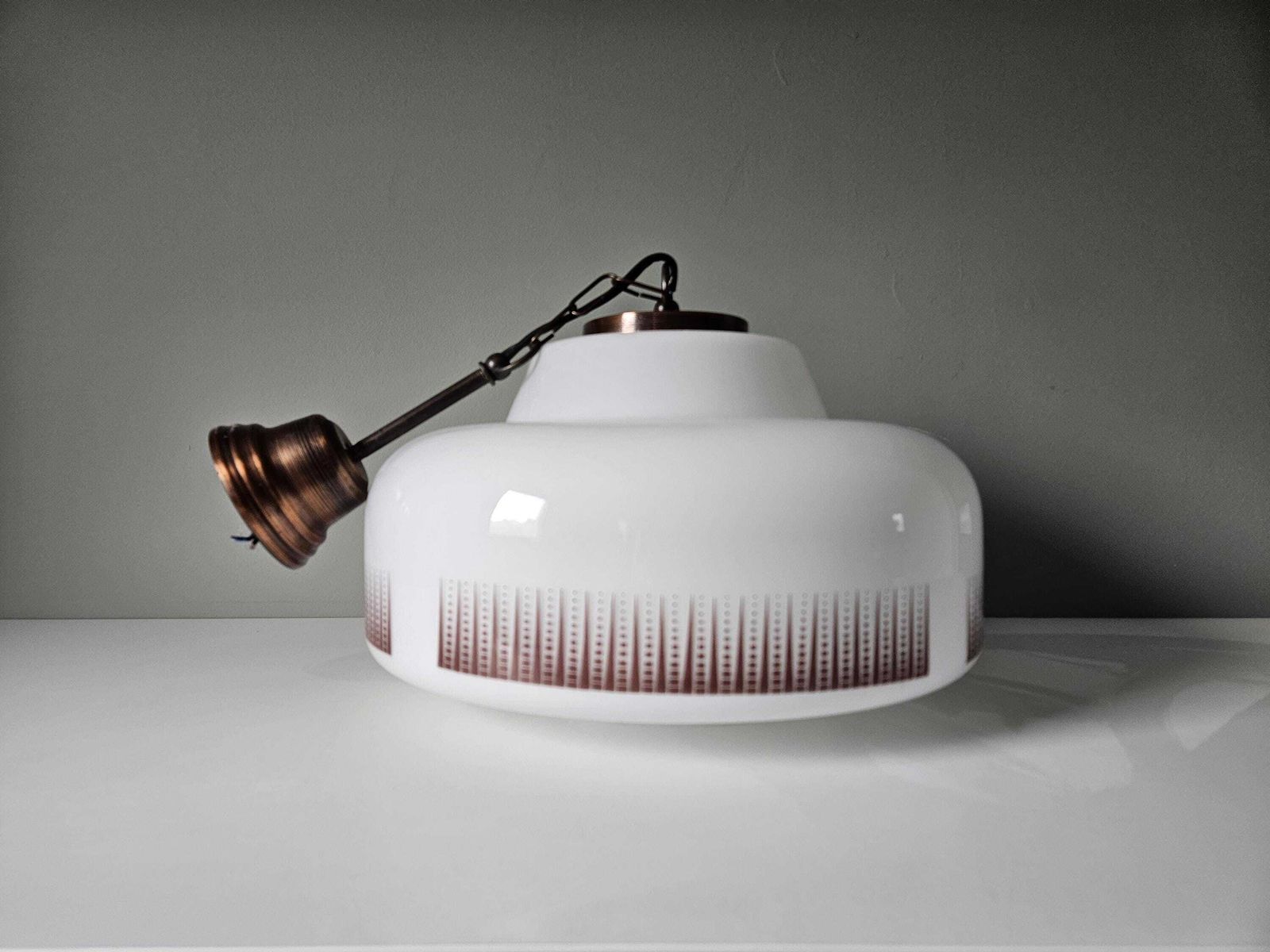 Vintage Pendant Light, Mid Century Light Fixture, Opaline Glass Chandelier, Kitchen Light, Ceiling Lamp, Mcm, 70's Yugoslavia photo for sale