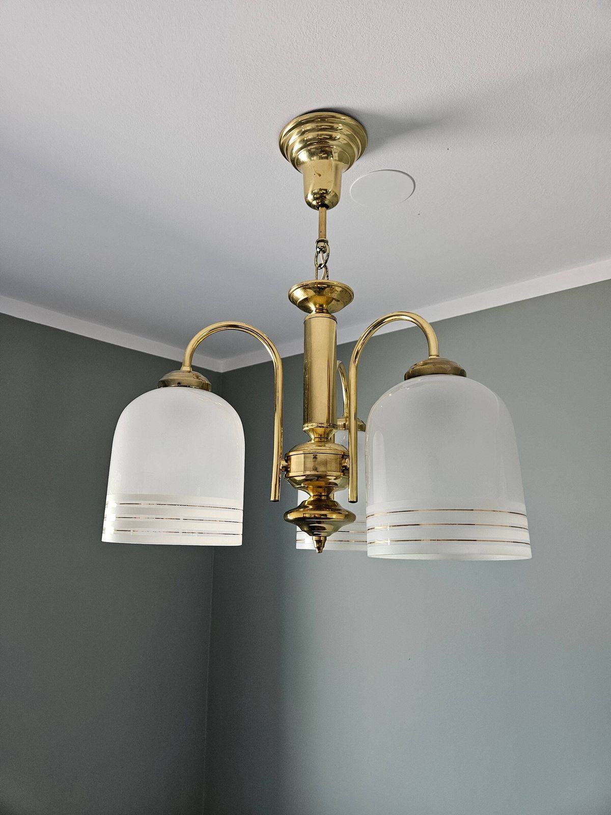 Vintage Pendant Lamp, Brass Chandelier, 80's Yugoslavia, Ceiling Light, White And Gold Chandelier, Elegant Light Fixture, Hollywood Regency photo 182.0