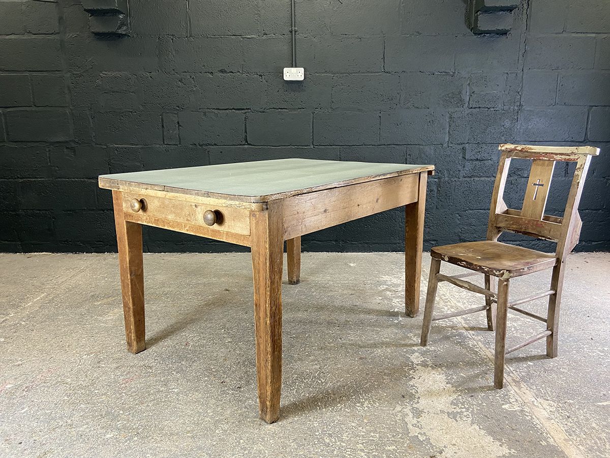 Antique Pine Farmhouse Table With Formica Top