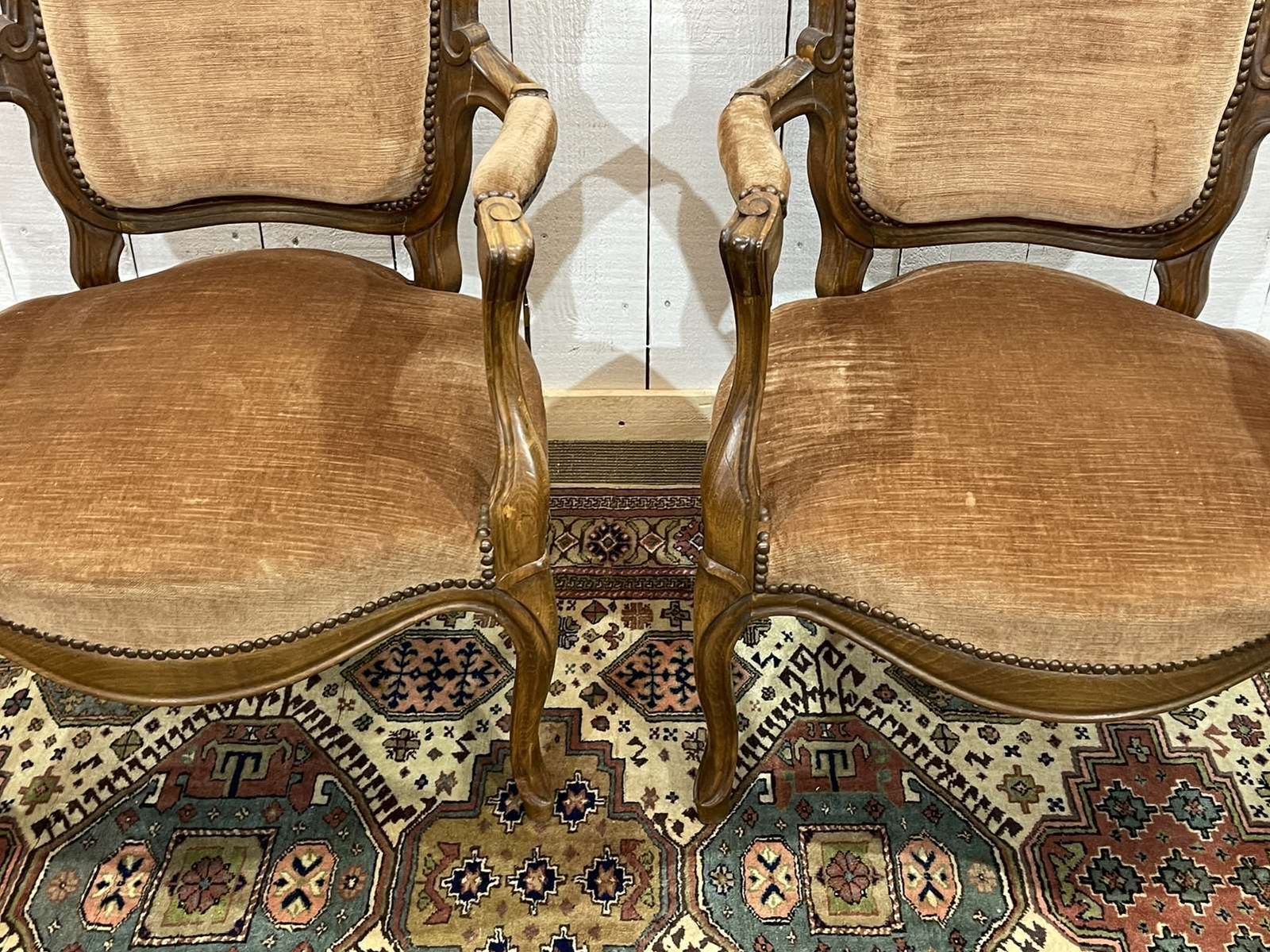 Pair Of Louis XV Style Armchairs In 20th Century Beech photo for sale