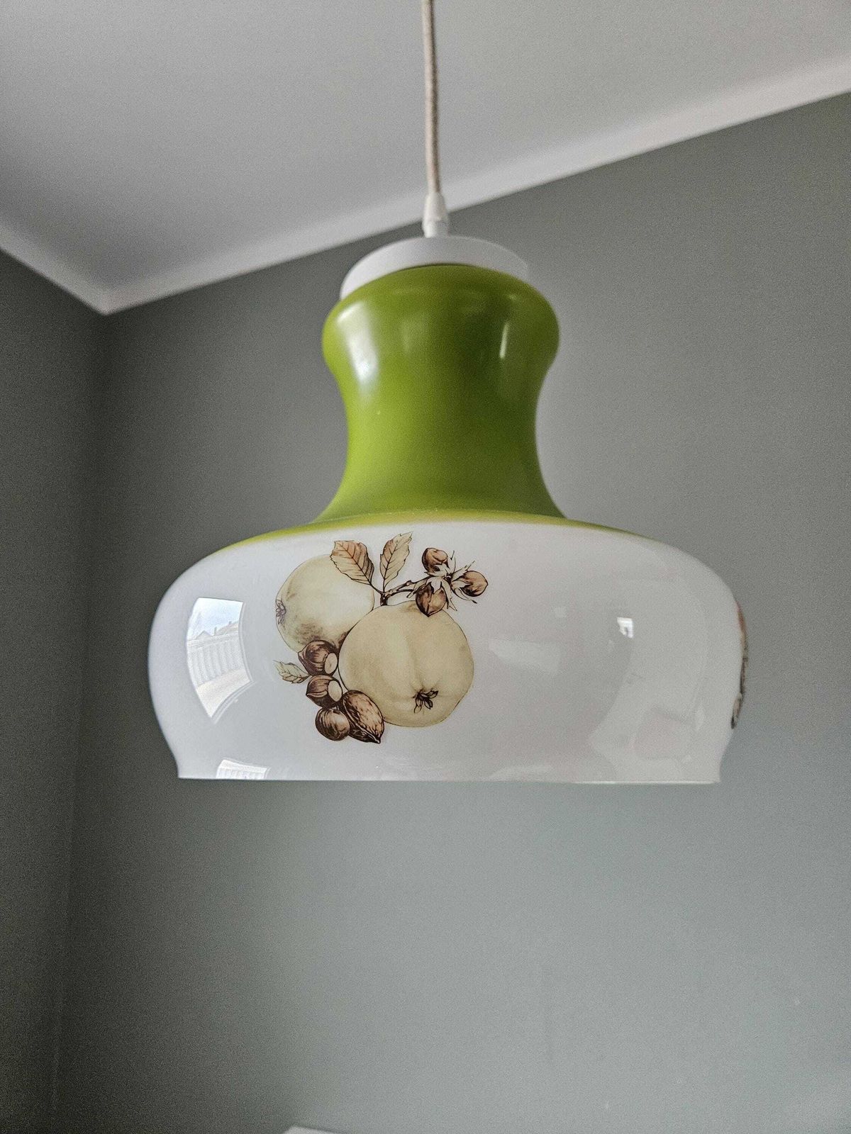 photo for sale Vintage Farmhouse Pendant Light, Glass Ceiling Lamp, Green Hanging Lamp, 70's Country House Kitchen Lamp, Retro Lighting, Vintage Lighting