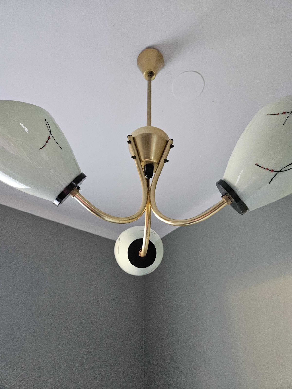 Beautiful Art Deco Chandelier, Vintage Pendant Light, Ceiling Light, Three Arm Chandelier, Mid Century Modern Chandelier, Yugoslavia 50's photo buy