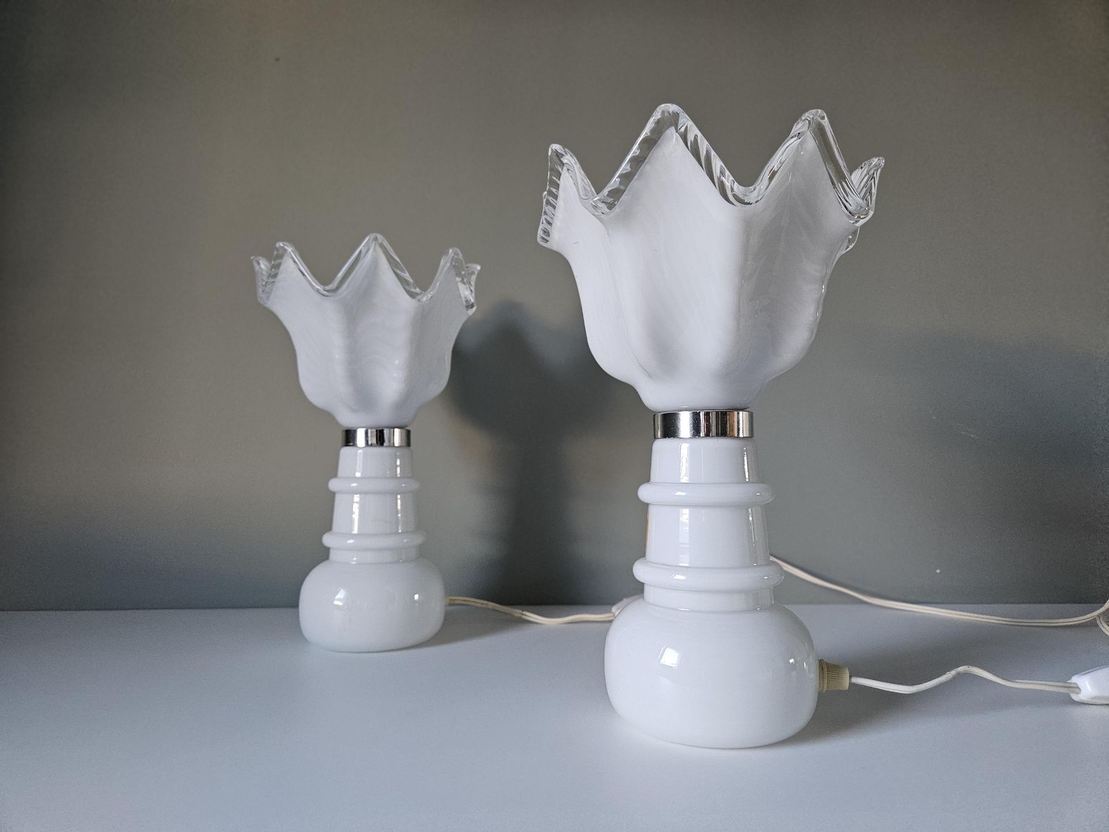 Vintage Table Lamps Pair / Bedside Lamp Set Of 2 / White Lamps / Nightstand Lamps