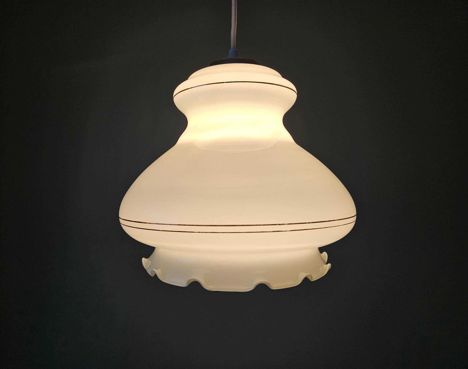 photo for sale Vintage Opaline Glass Pendant Lamp, Kitchen Ceiling Light, 70's Lamp, White Kitchen Hanging Lamp, Retro Lamp, Mid Century Lamp, Mcm