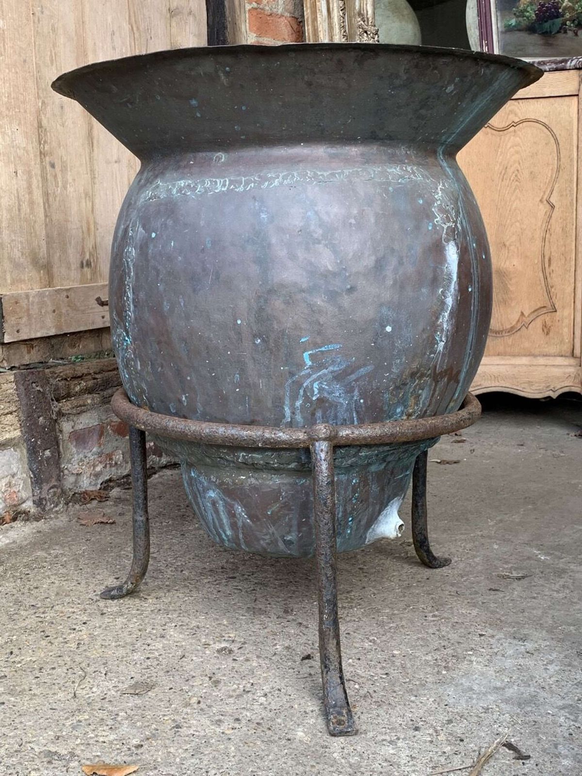 Antique French Bonnet Copper Planter