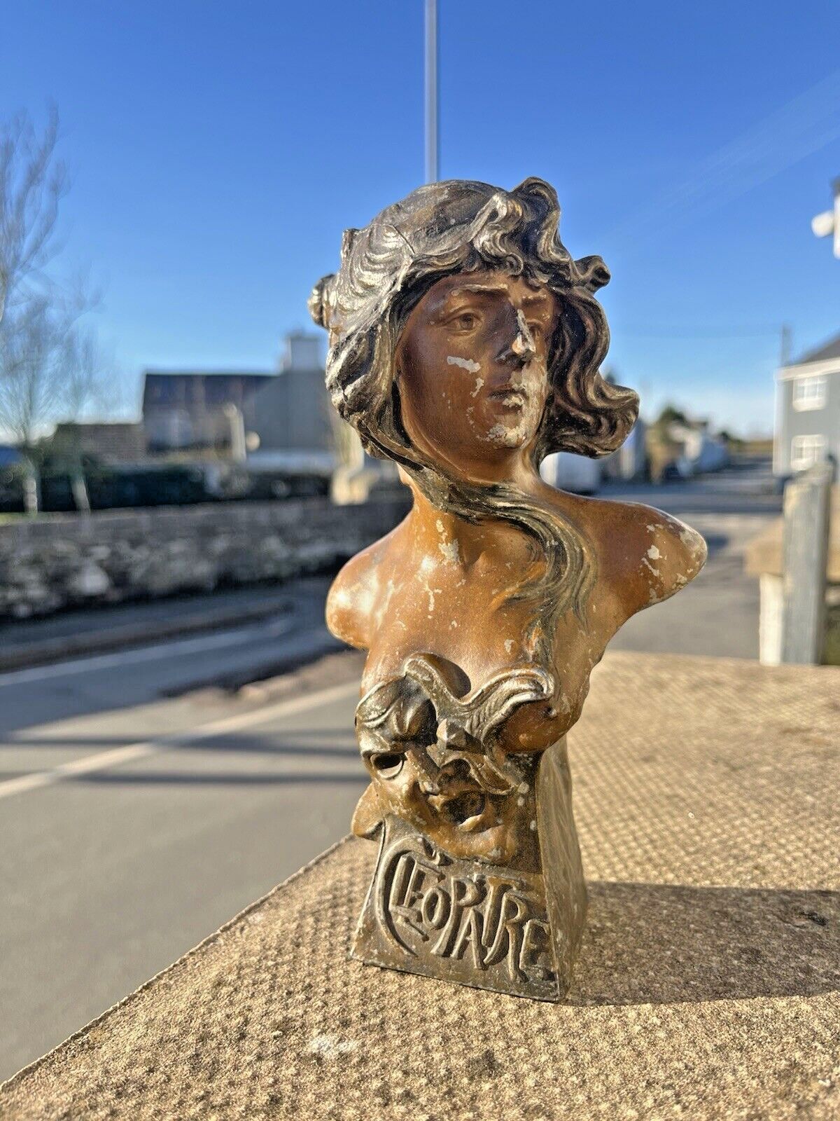 French Art Nouveau Bronzed Spelter Cleopatra Cleopatre Bust Statue Desk Ornament photo 165.0
