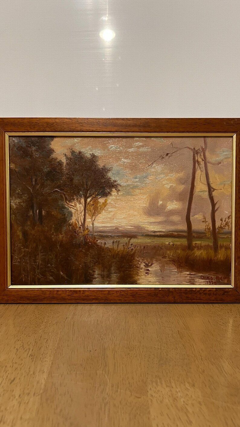 1920 Original Oil Painting By Charles Wray – Tranquil Landscape photo furniture