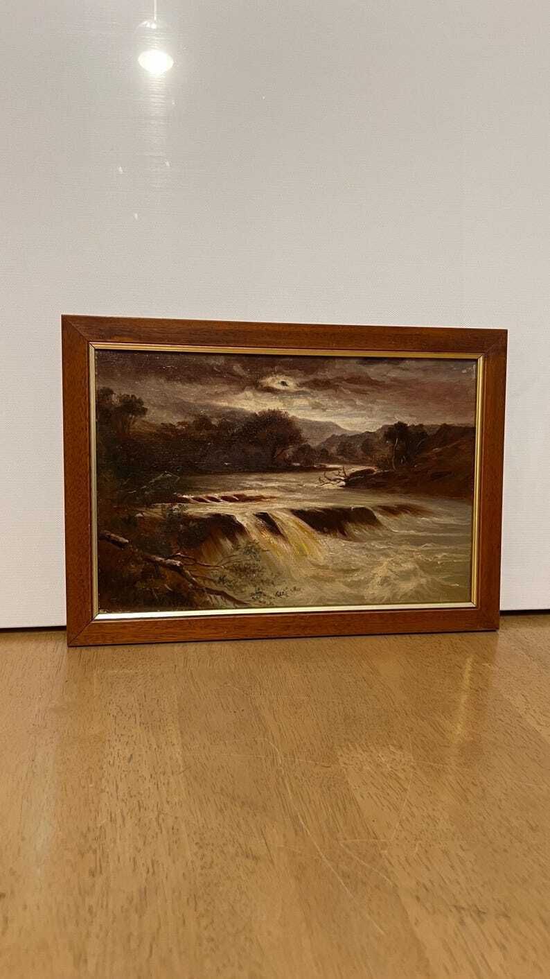 1920 Oil Painting By Charles Wray – Dramatic Landscape With River & Falls