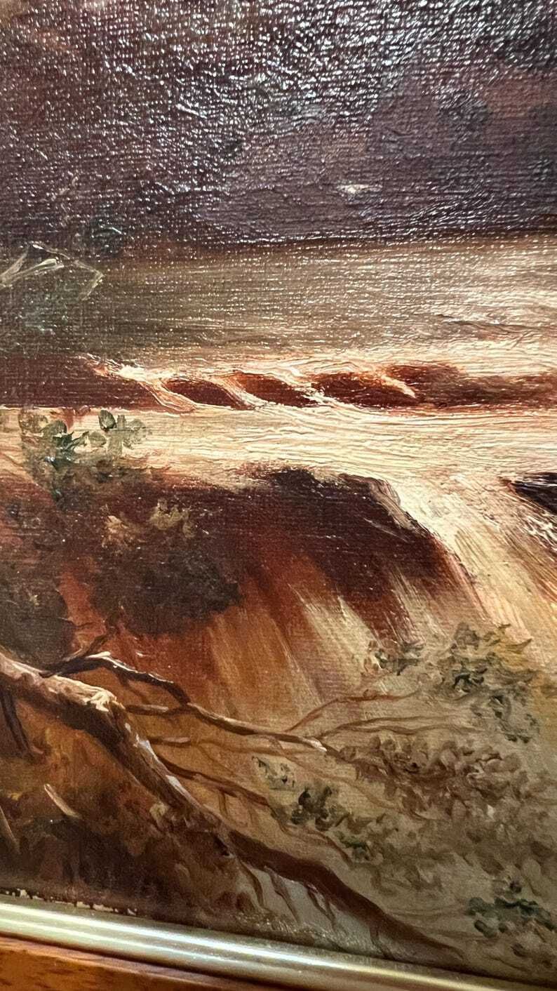 1920 Oil Painting By Charles Wray – Dramatic Landscape With River & Falls photo buy