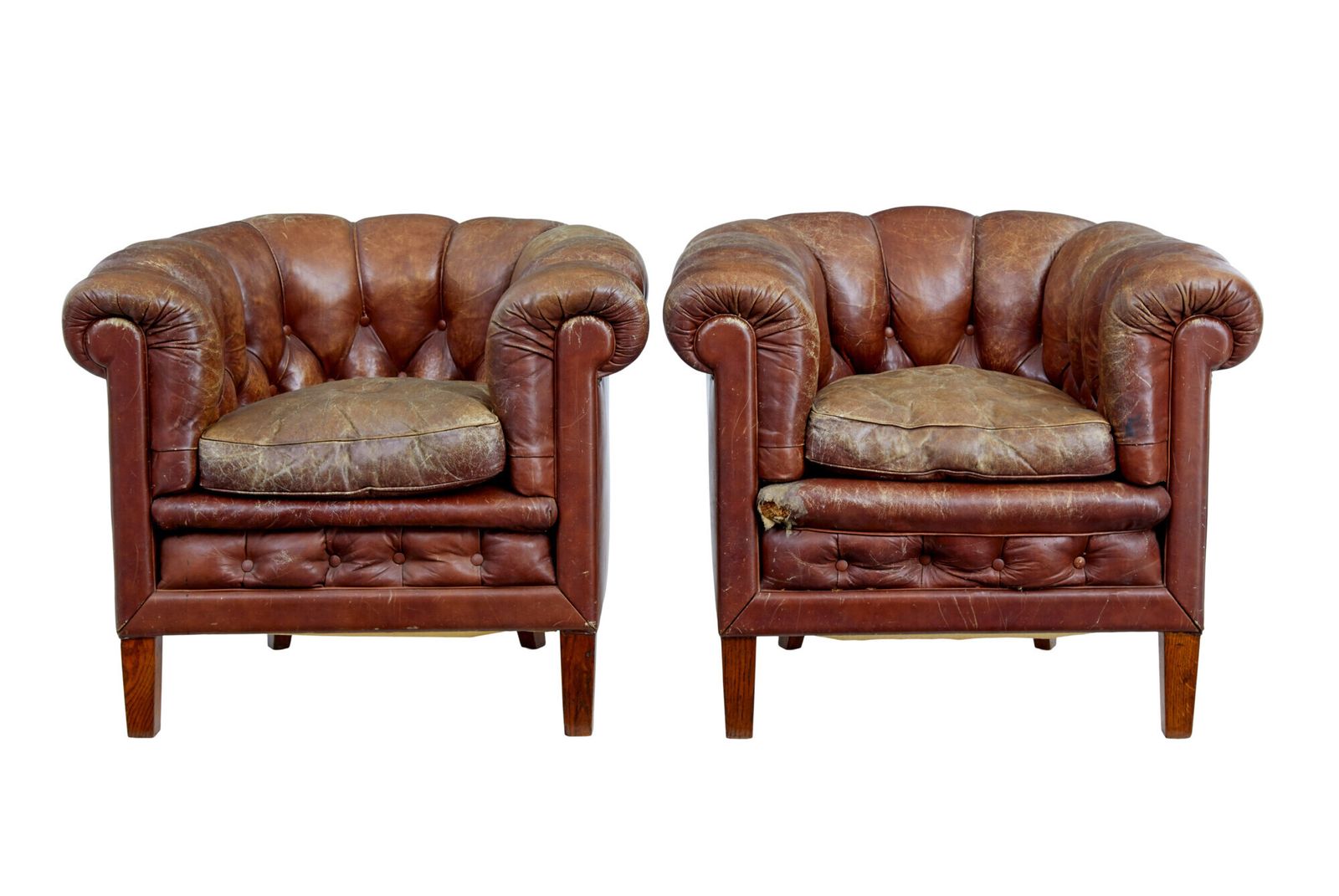 Pair Of Early 20th Century Leather Lounge Armchairs