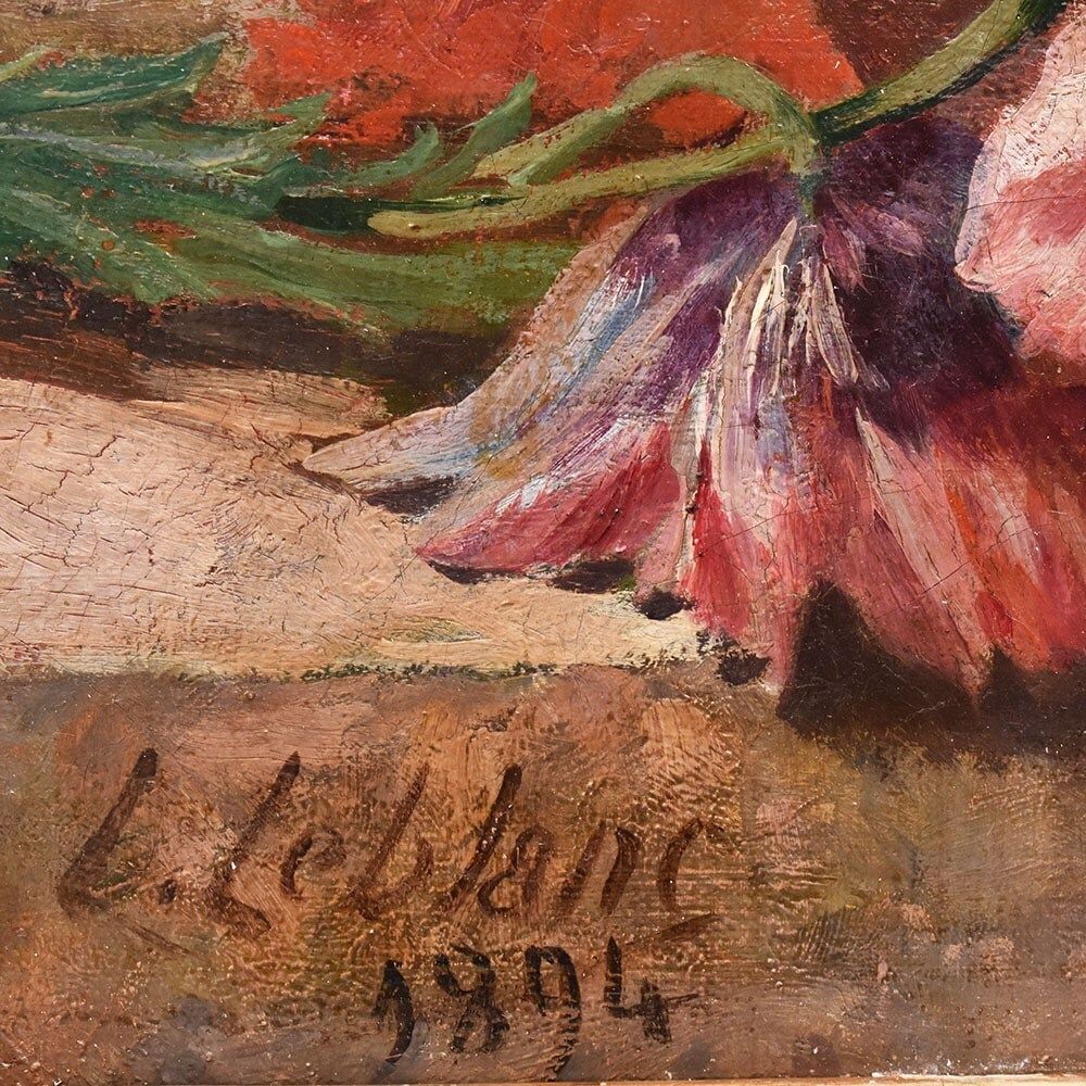 photo furniture Antique Flower Painting, Mallow And Hibiscus Flowers, Oil On Canvas, Late 19th Century. (Qf648)