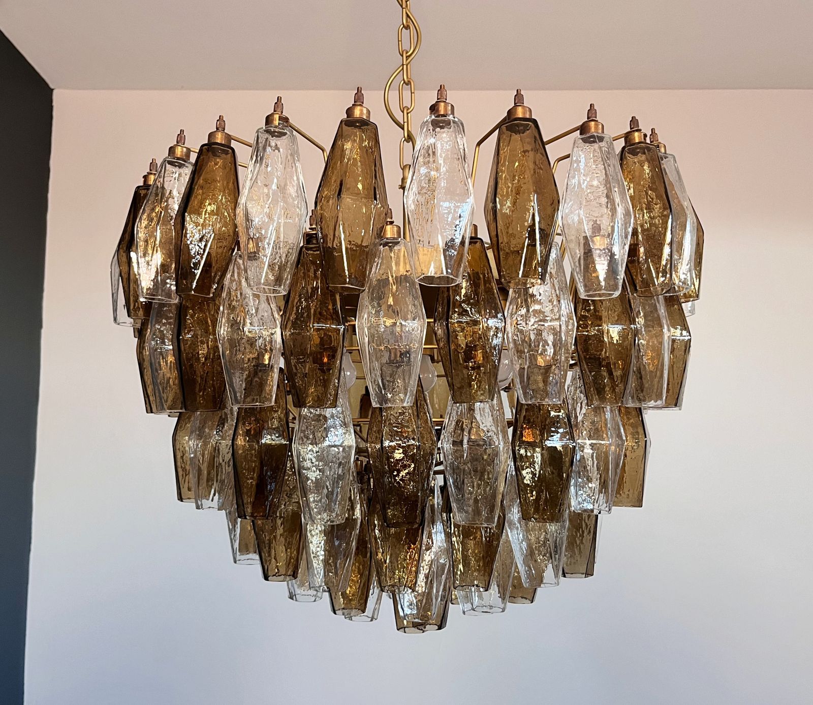 Amazing Murano Glass Candelier – 111 Clear And Smoked Poliedri photo furniture