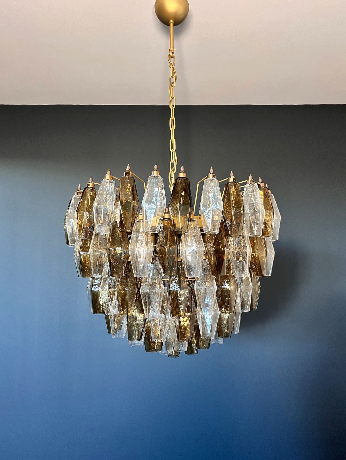 Amazing Murano Glass Candelier – 111 Clear And Smoked Poliedri photo vintage