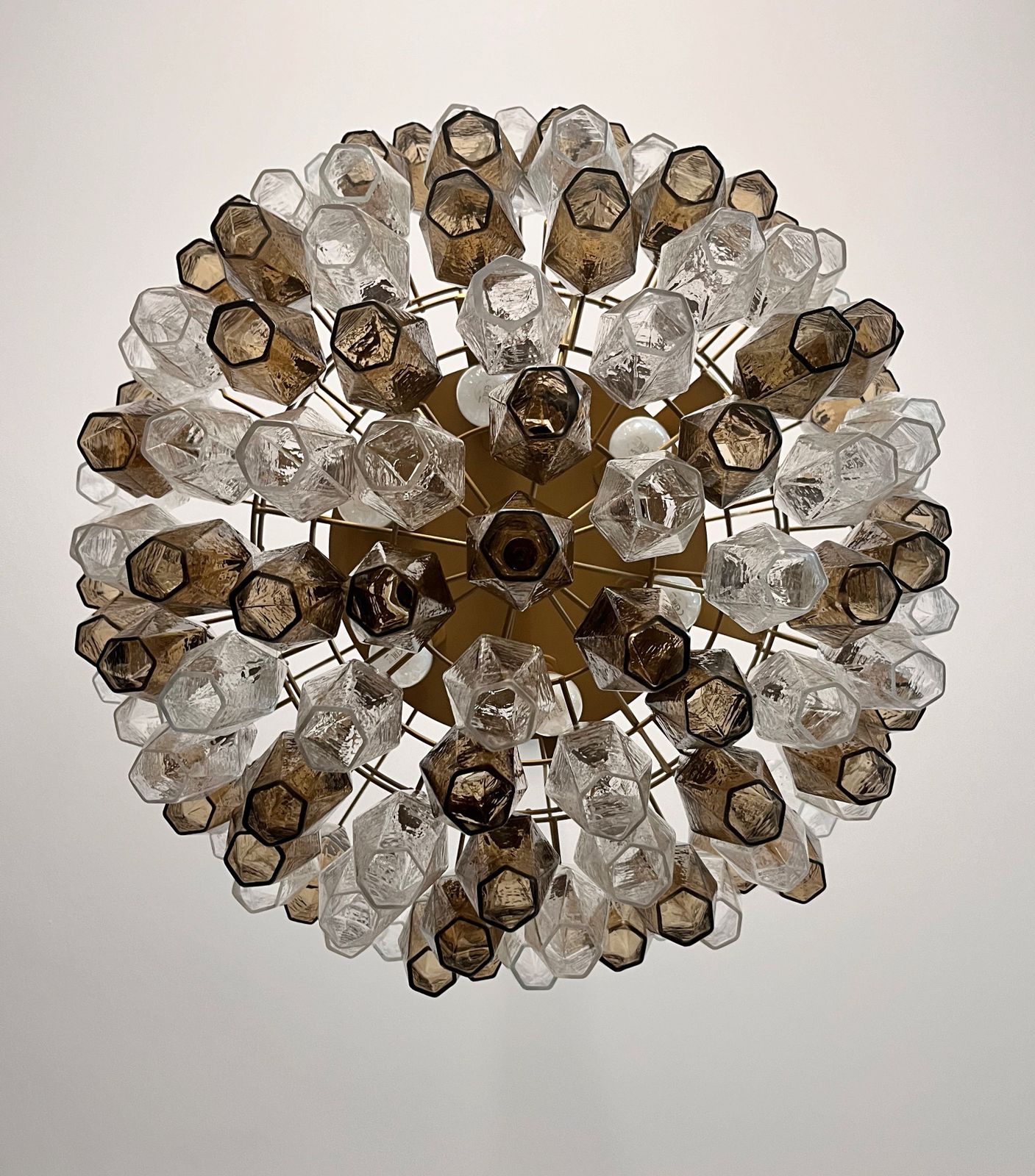 photo for sale Amazing Murano Glass Candelier – 111 Clear And Smoked Poliedri
