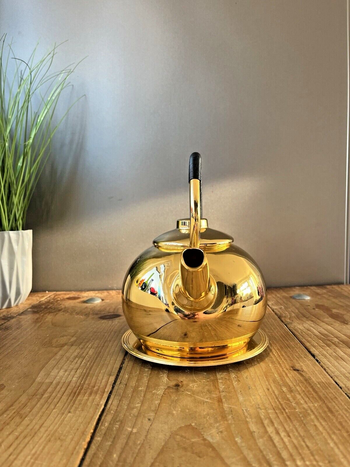 Mid Century 60's Art Deco Style Modernist French Inalta Luxe Kettle Woven Handle photo 85.0
