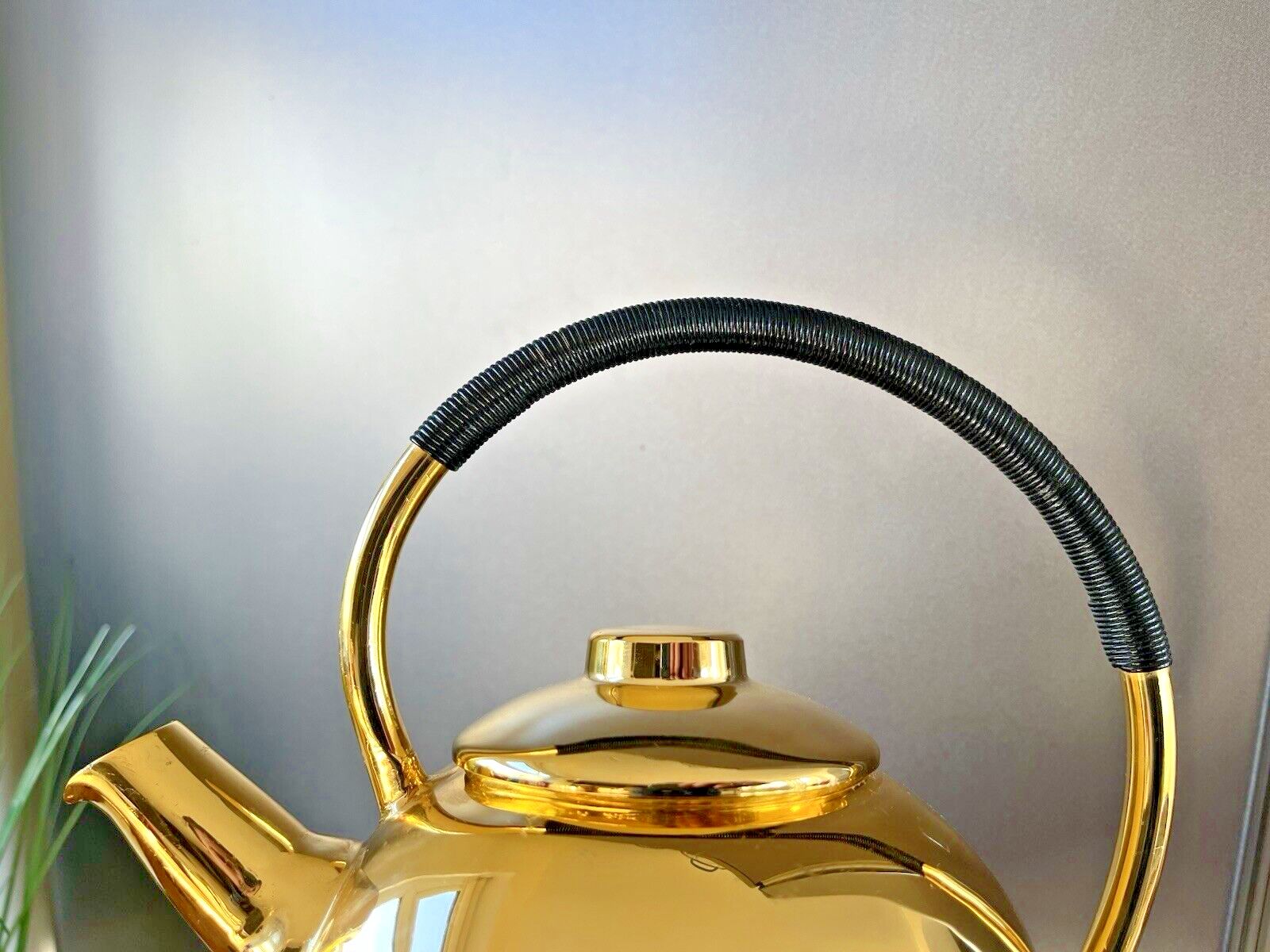 Mid Century 60's Art Deco Style Modernist French Inalta Luxe Kettle Woven Handle photo vinterior