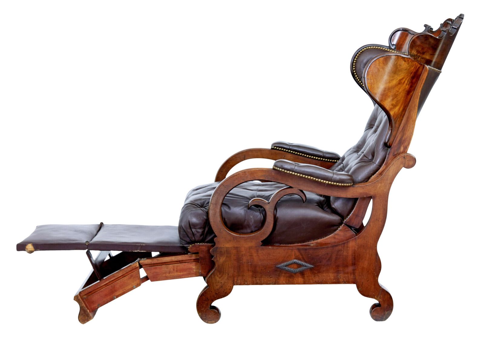 Mid 19th Century French Empire Mahogany And Leather Reclining Chair photo Furniture