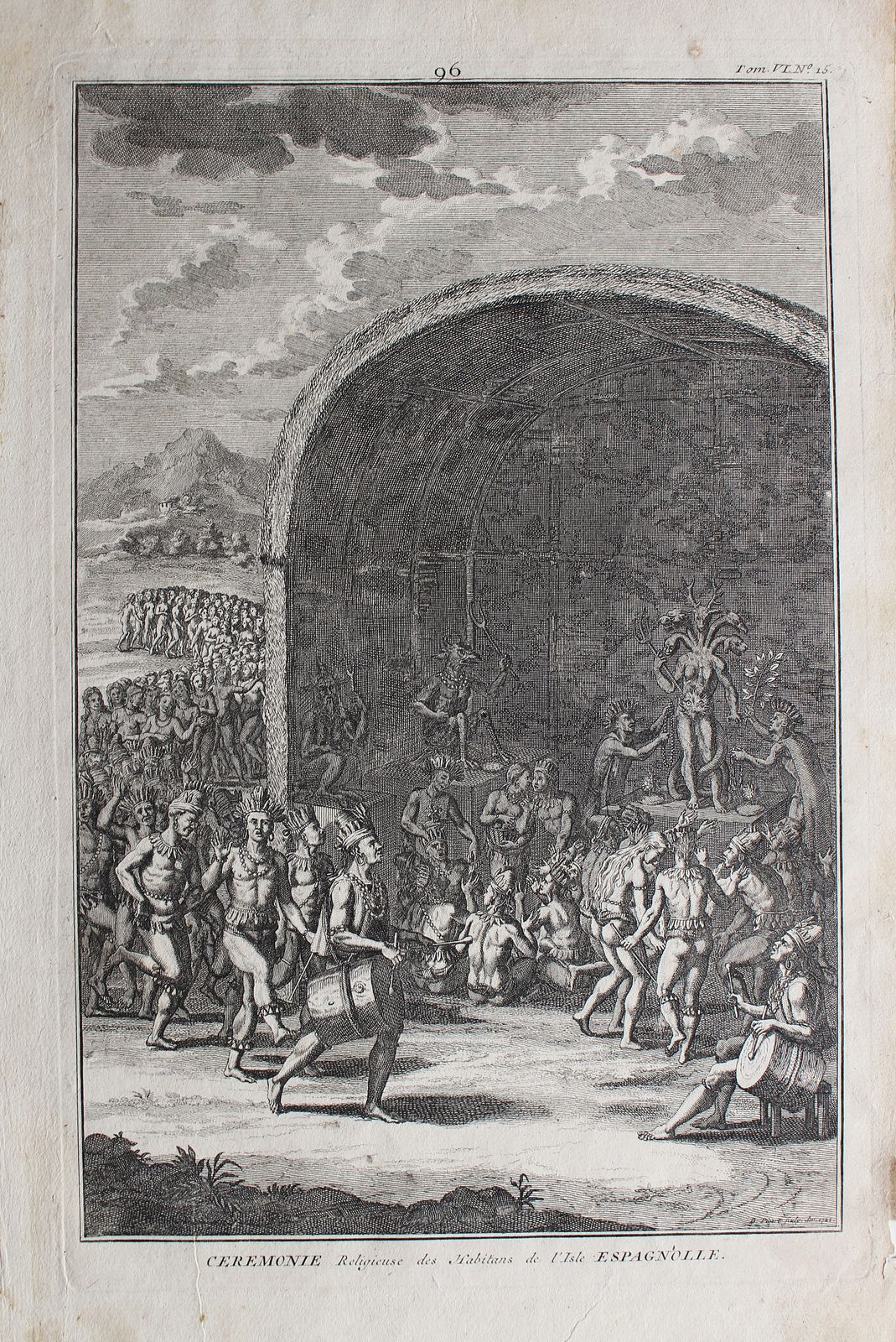 1721, Antique Engraving ... A Religious Ceremony On The Caribbean Island Dominica By Bernard Picart