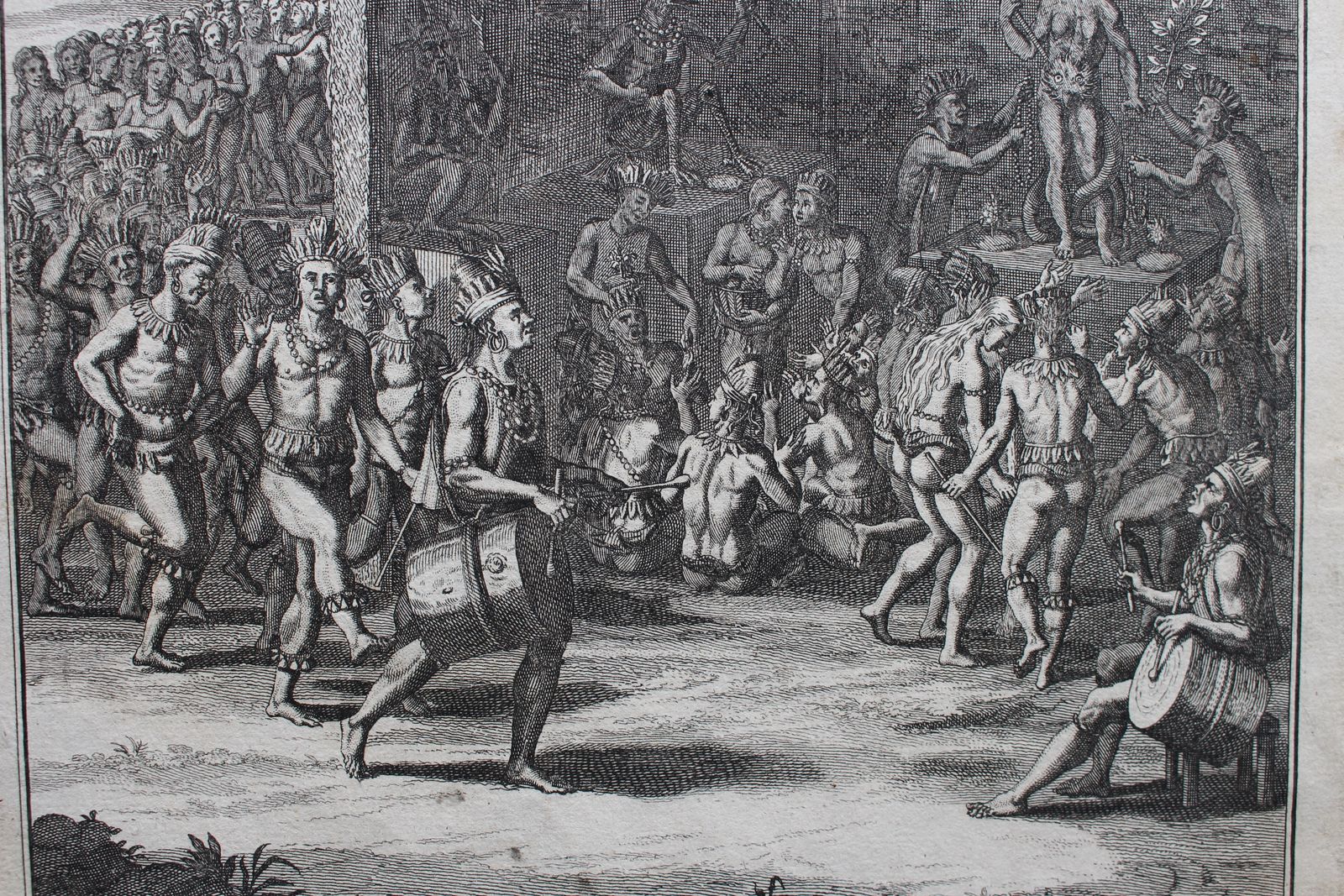 1721, Antique Engraving ... A Religious Ceremony On The Caribbean Island Dominica By Bernard Picart photo furniture