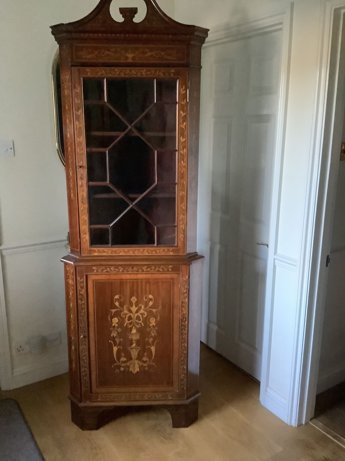 photo furniture Lovely Antique Marquetry Inlaid Corner Cabinet