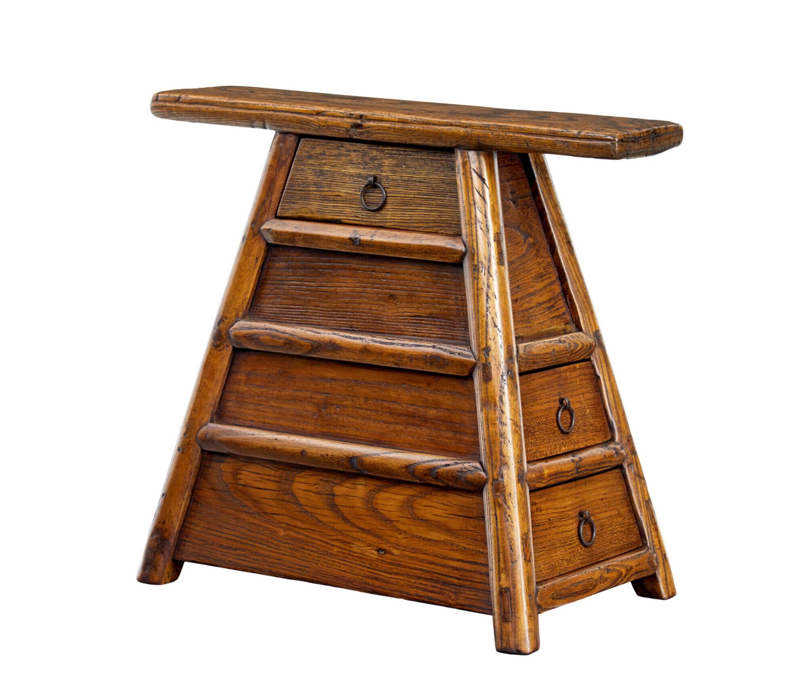 Small 19th Century Elm Table Top Chest Of Drawers