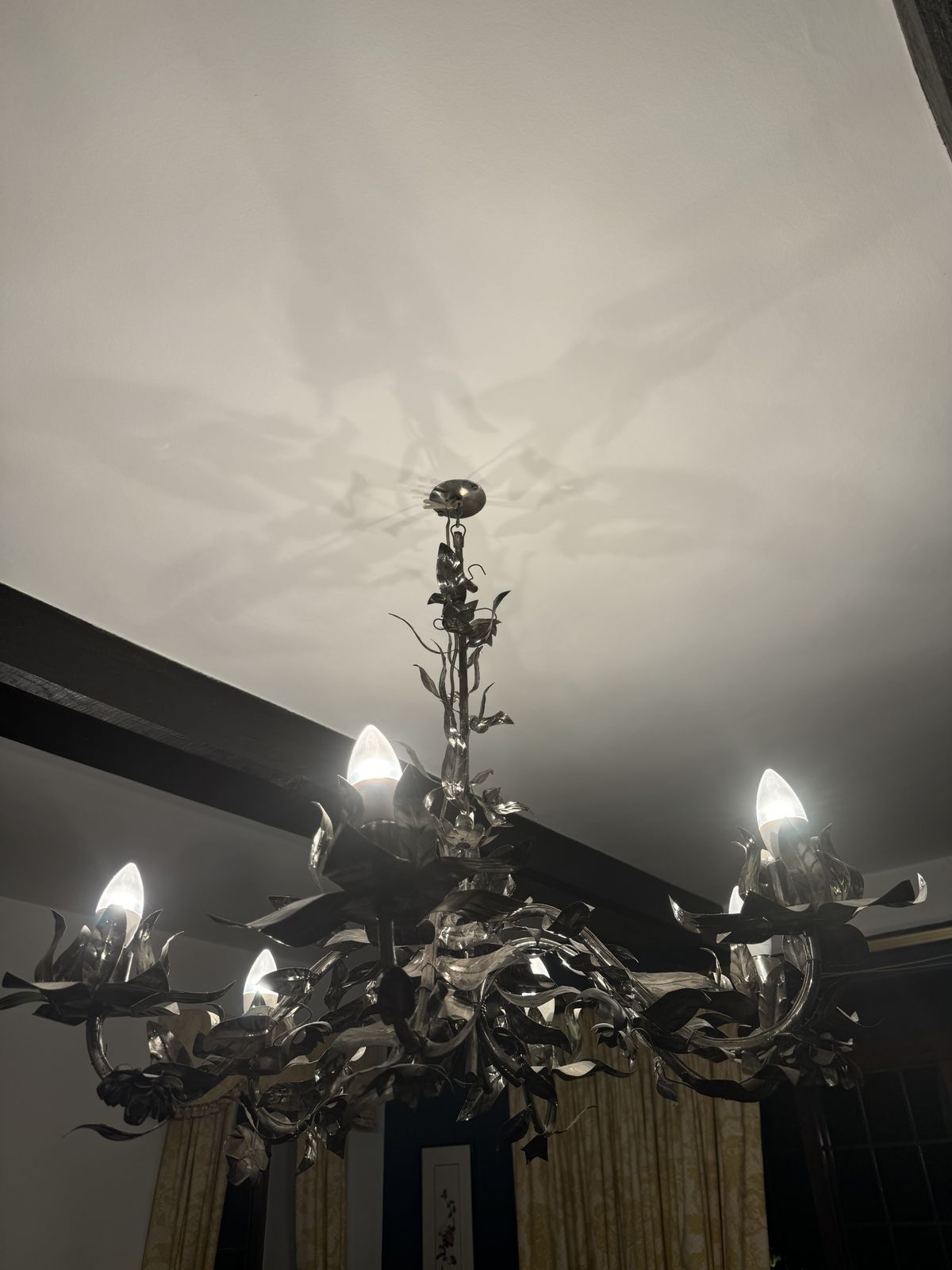 Metal Floral 6 Light Chandelier And 3 Matching Wall Sconces photo vinterior