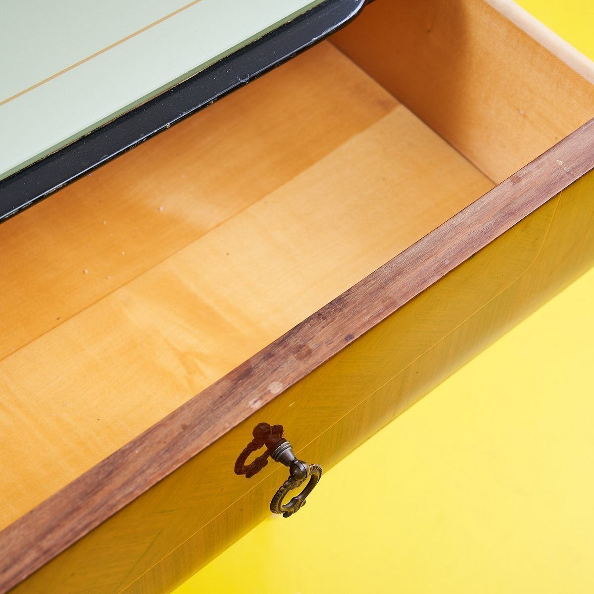 50's Wooden Sideboard With Glass Top photo vinterior