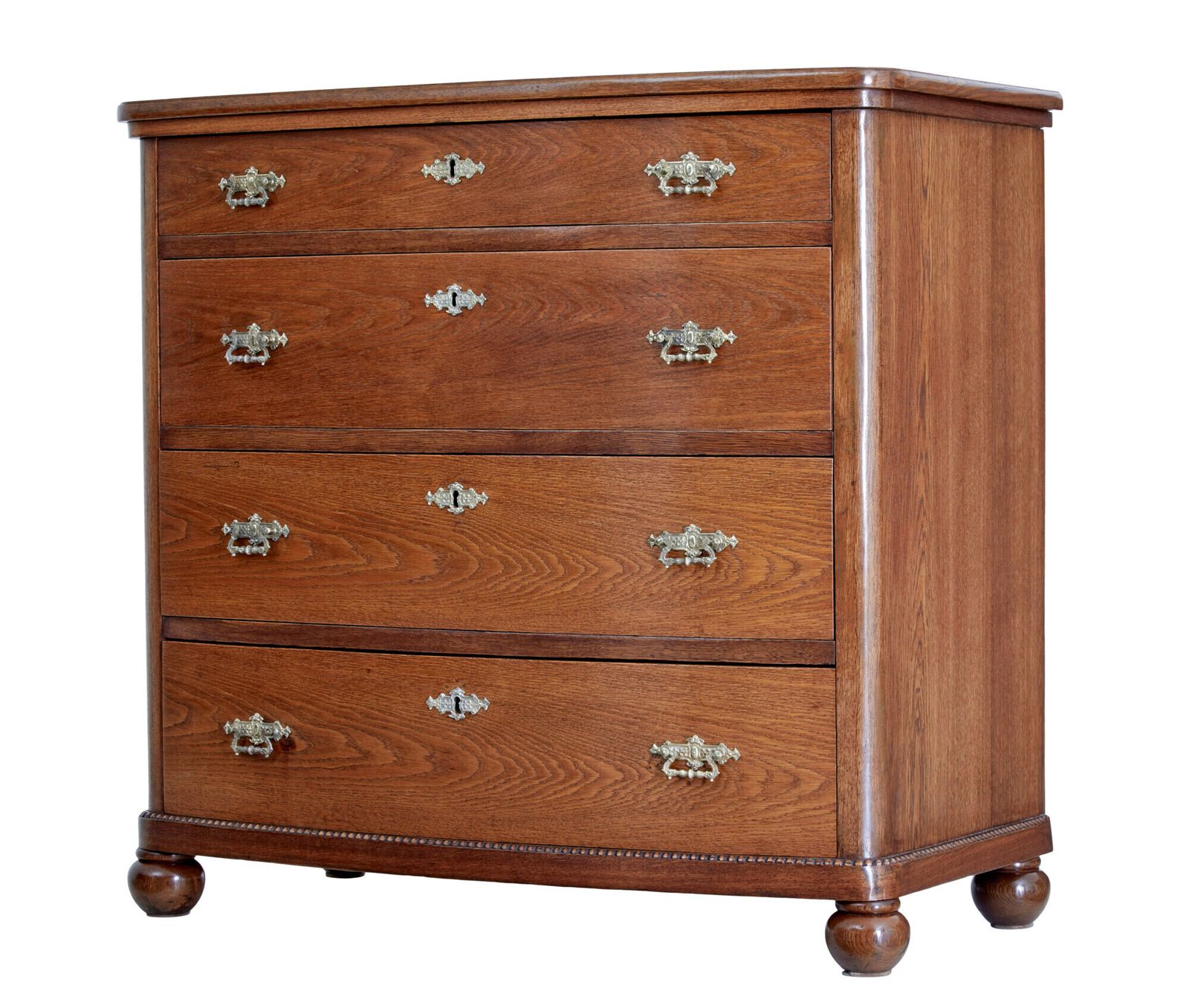 19th Century Bow Front Oak Chest Of Drawers