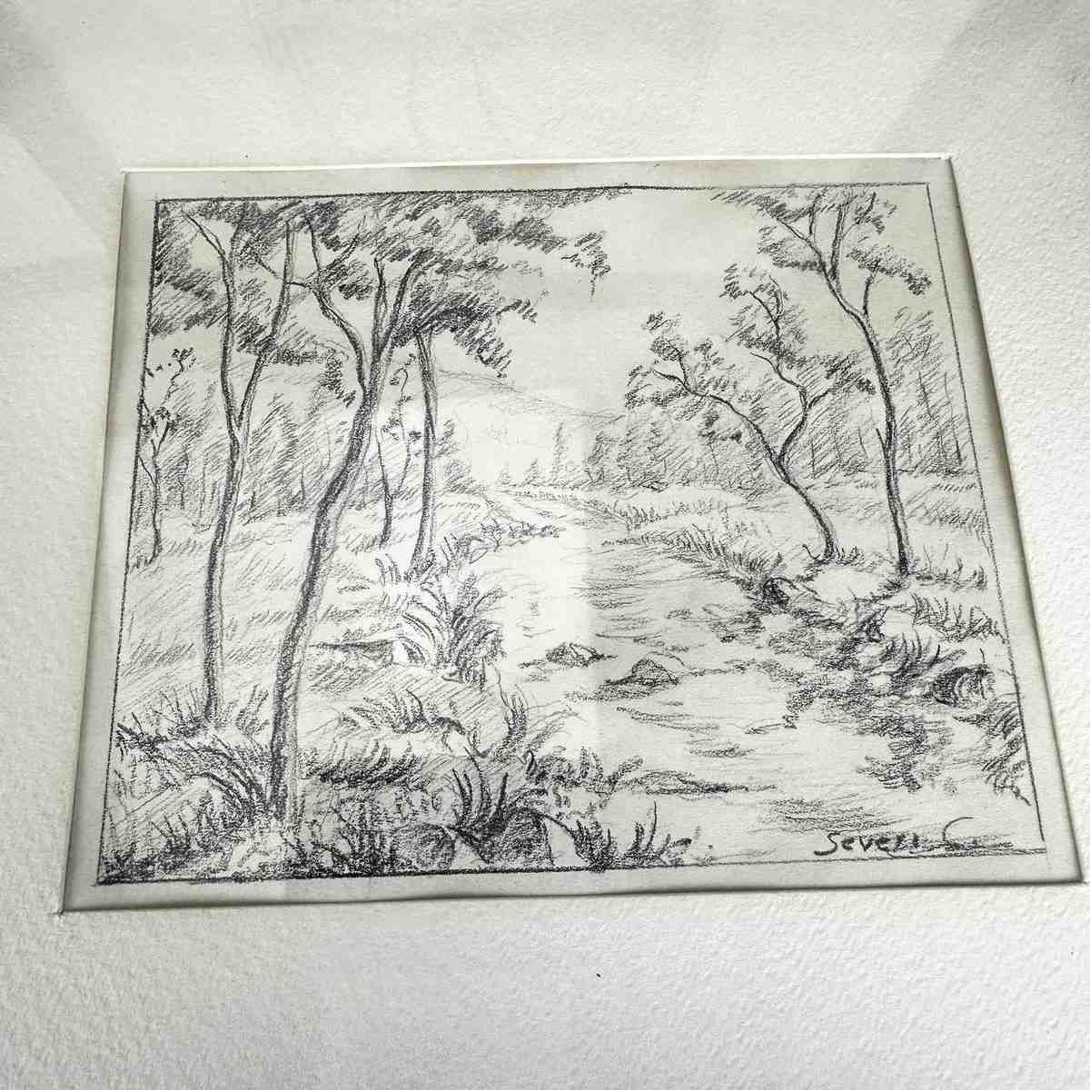 Vintage Paintings With Severe Pencil Drawings.C 4 Pieces photo Art