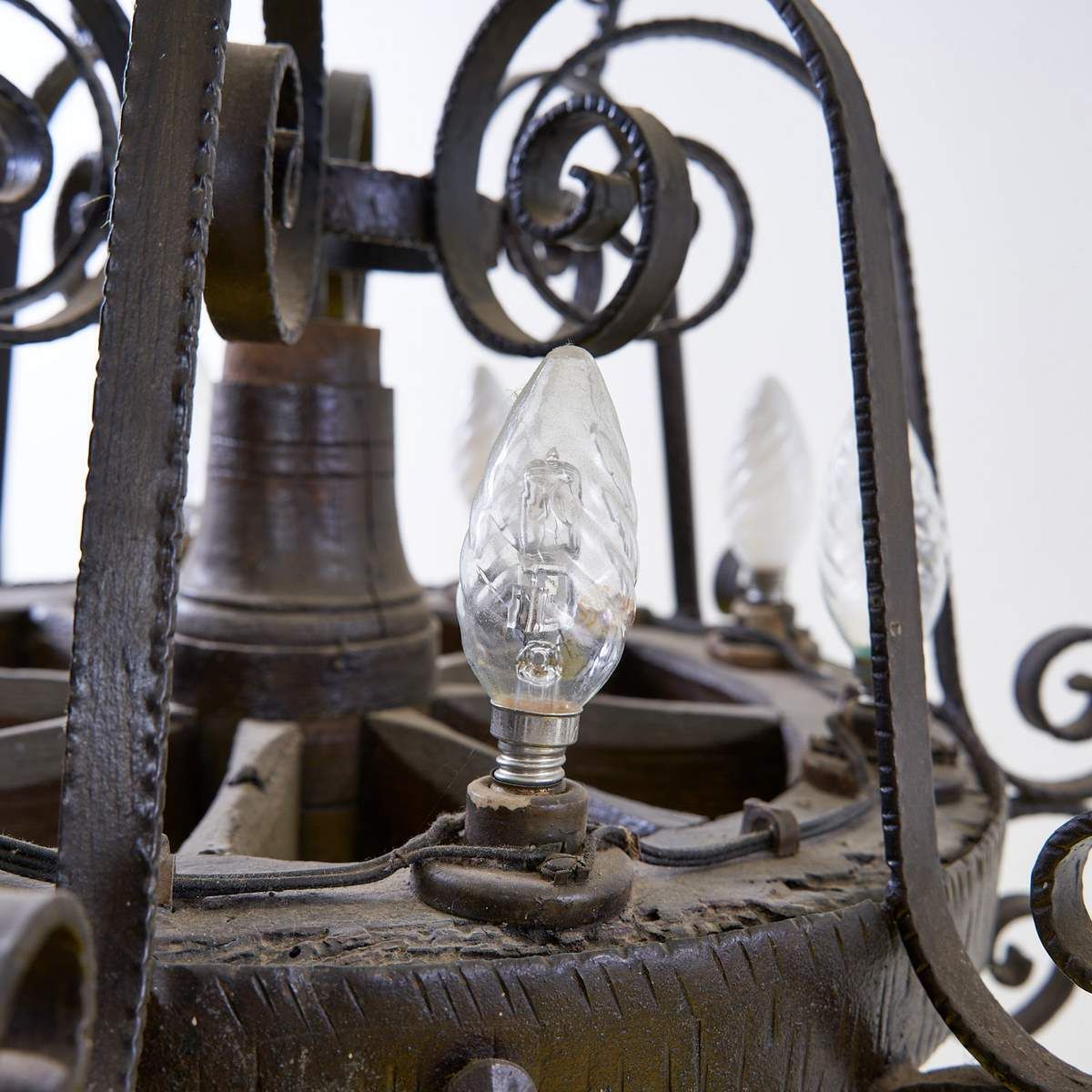 Vintage Wooden Chandelier Made From A Wagon Wheel photo vinterior