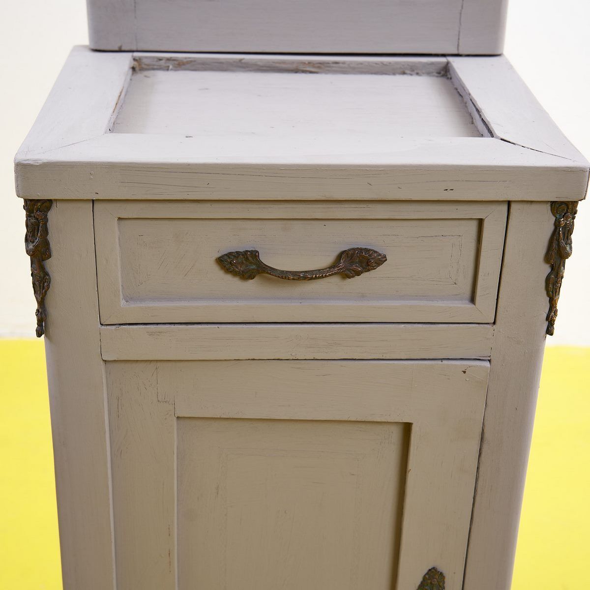 Pair Of Early 1900s Bedside Tables In Dove Grey Wood photo furniture