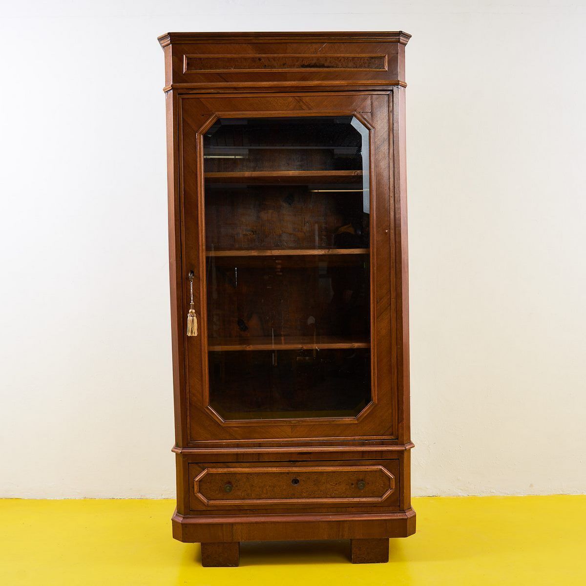 19th Century Bookcase Cabinet With Ground Glass