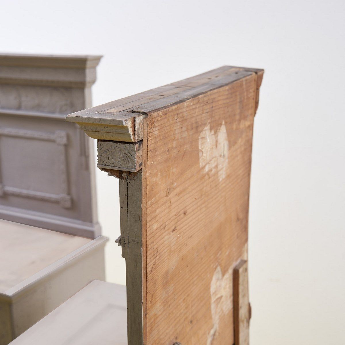 Pair Of Dove Grey Wooden Bedside Tables From The 40s photo vintage