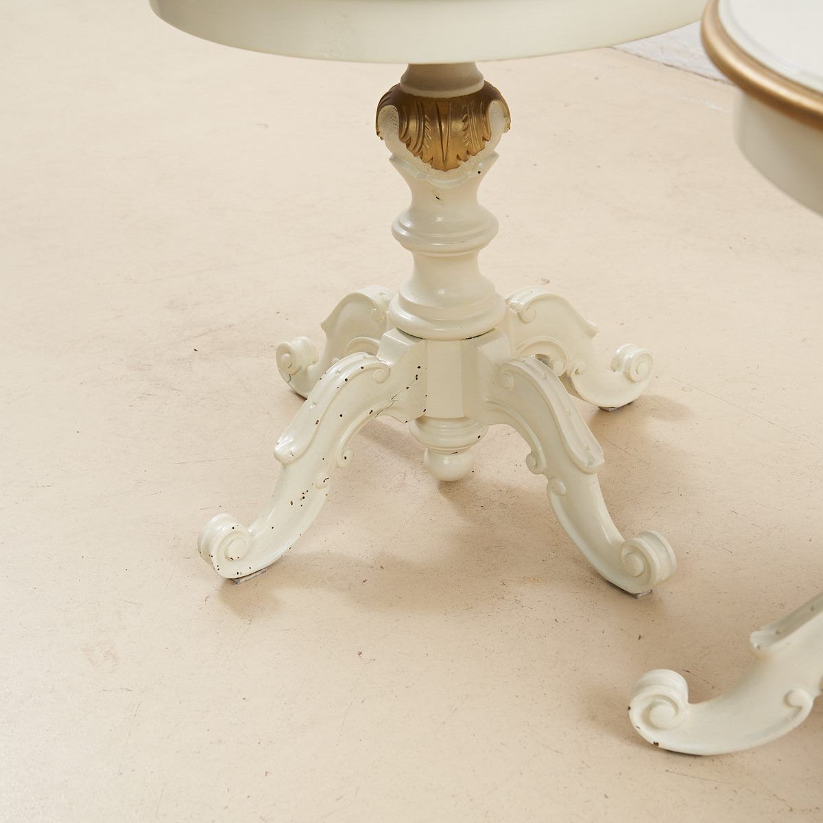 Pair Of White Lacquered Wooden Tables With Gold Details photo vintage
