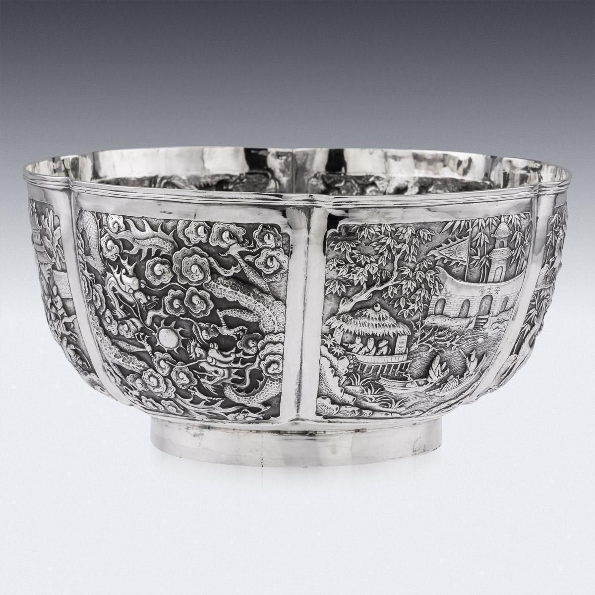 19th Century Chinese Export Large Solid Silver Bowl photo furniture