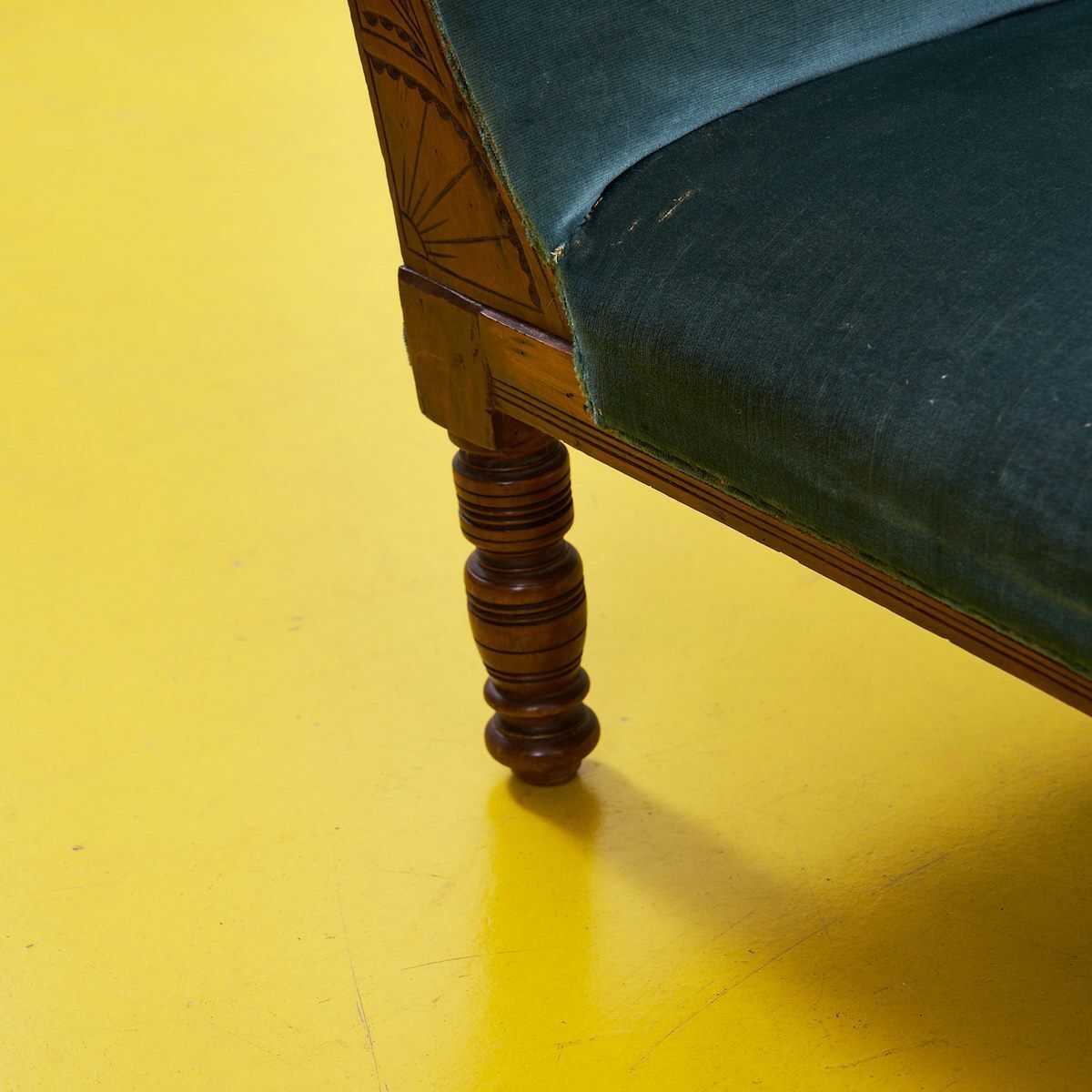 Wooden And Velvet Daybed Sofa, 1800s photo vinterior
