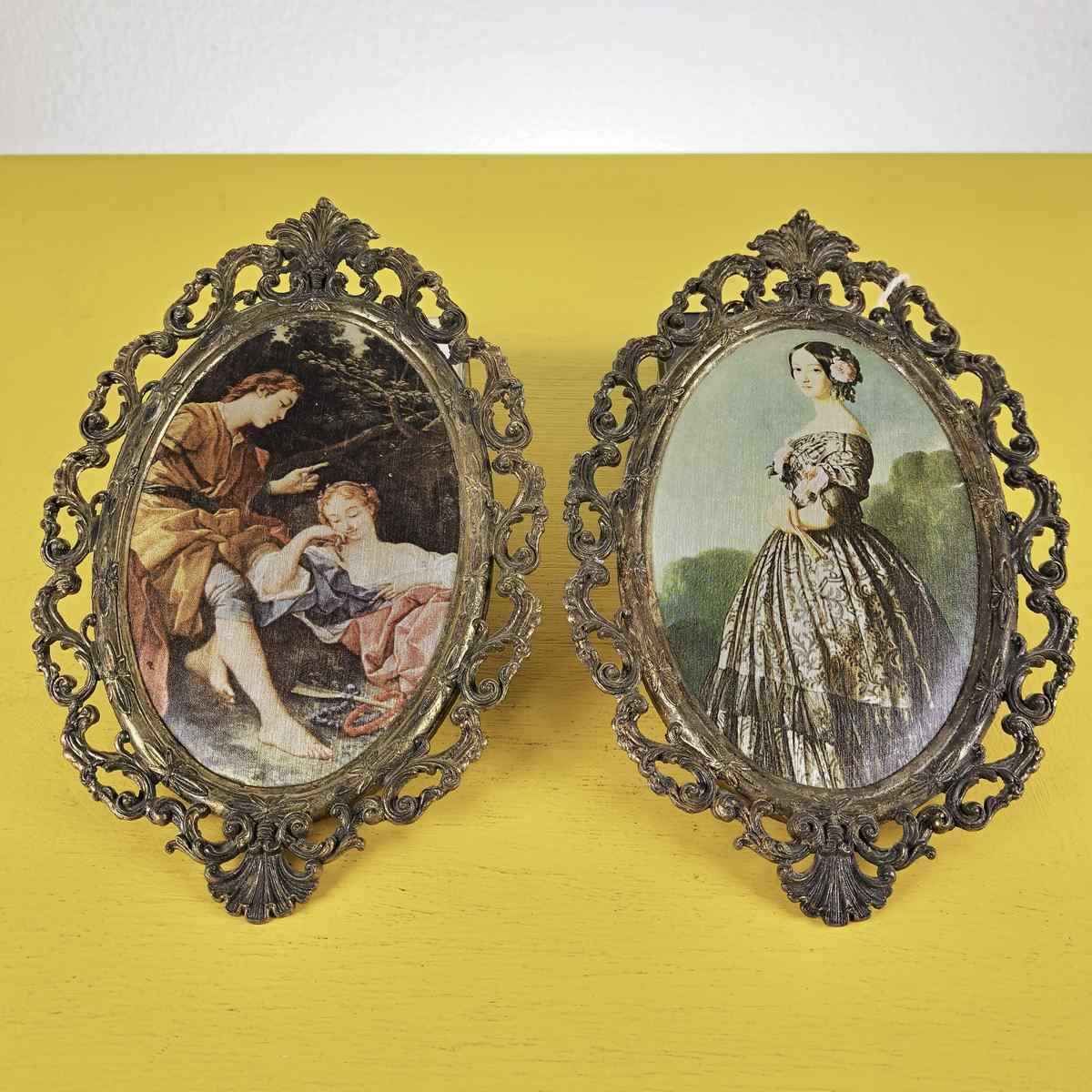 Pair Of Vintage Metal Frames With Prints