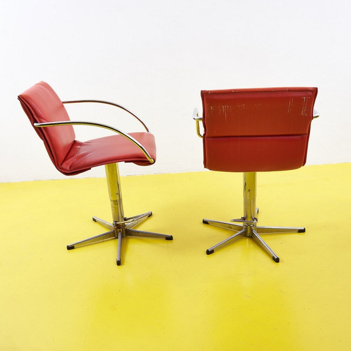 Pair Of Red Faux Leather Office Chairs photo 463.0