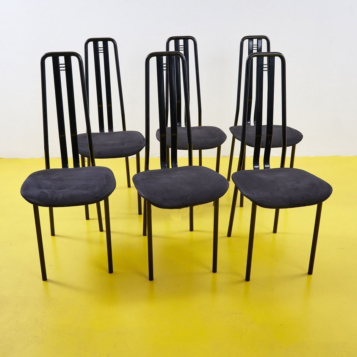 Vintage Black Metal Chairs, Giorgio Cattelan Design, 6 Pieces