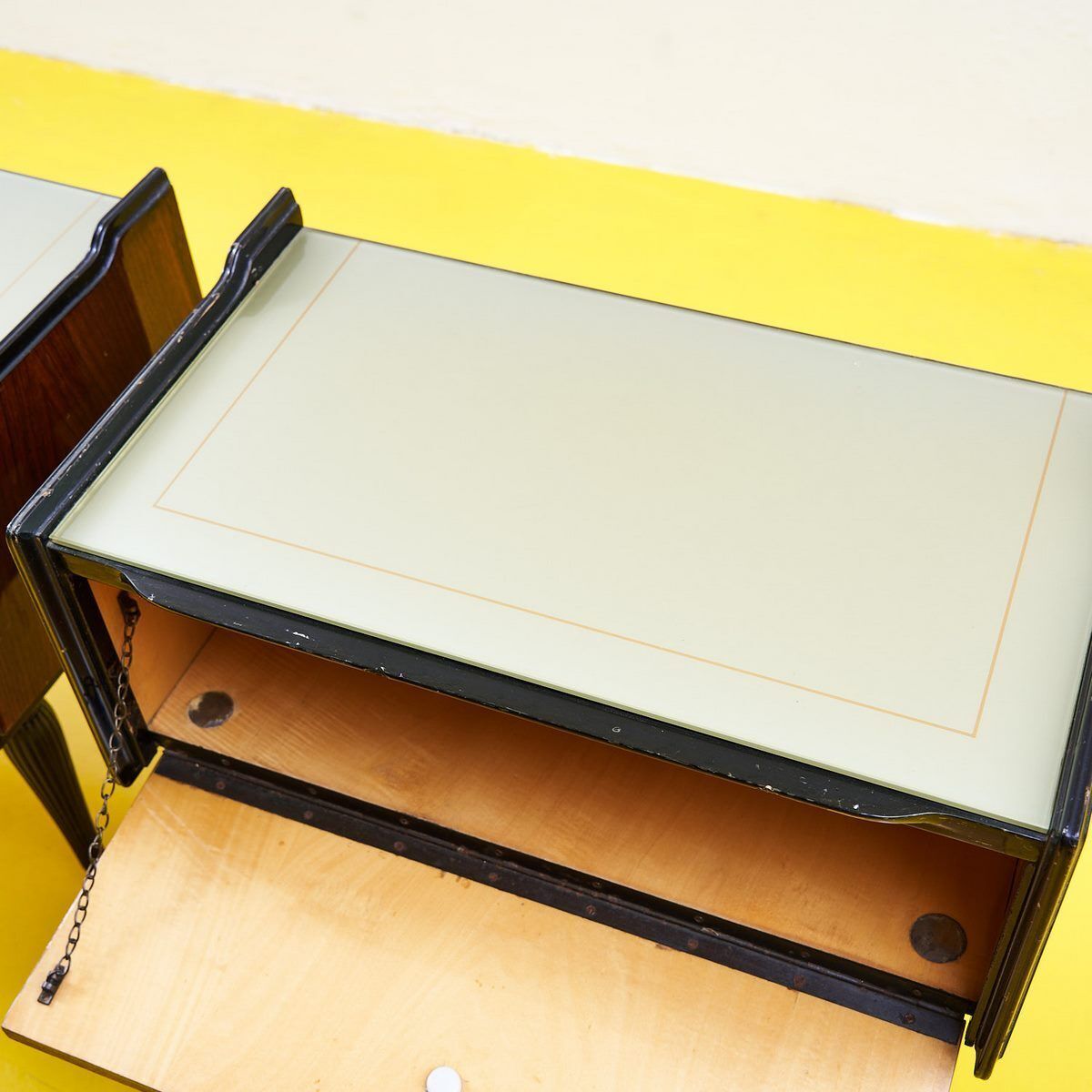 Pair Of 50's Bedside Tables With Glass Top photo vinterior