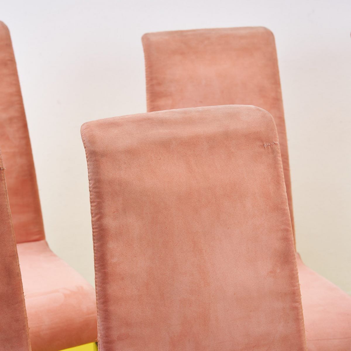 70's Chairs In Metal And Pink Fabric, 6 Pieces photo for sale