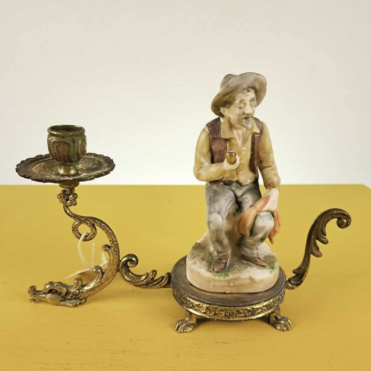 Vintage Metal Candle Holder With Figurine