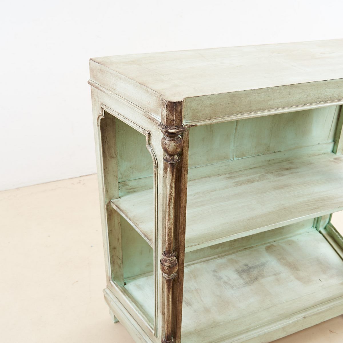 Mint Green Bookcase Sideboard With Dark Brown Shades photo furniture