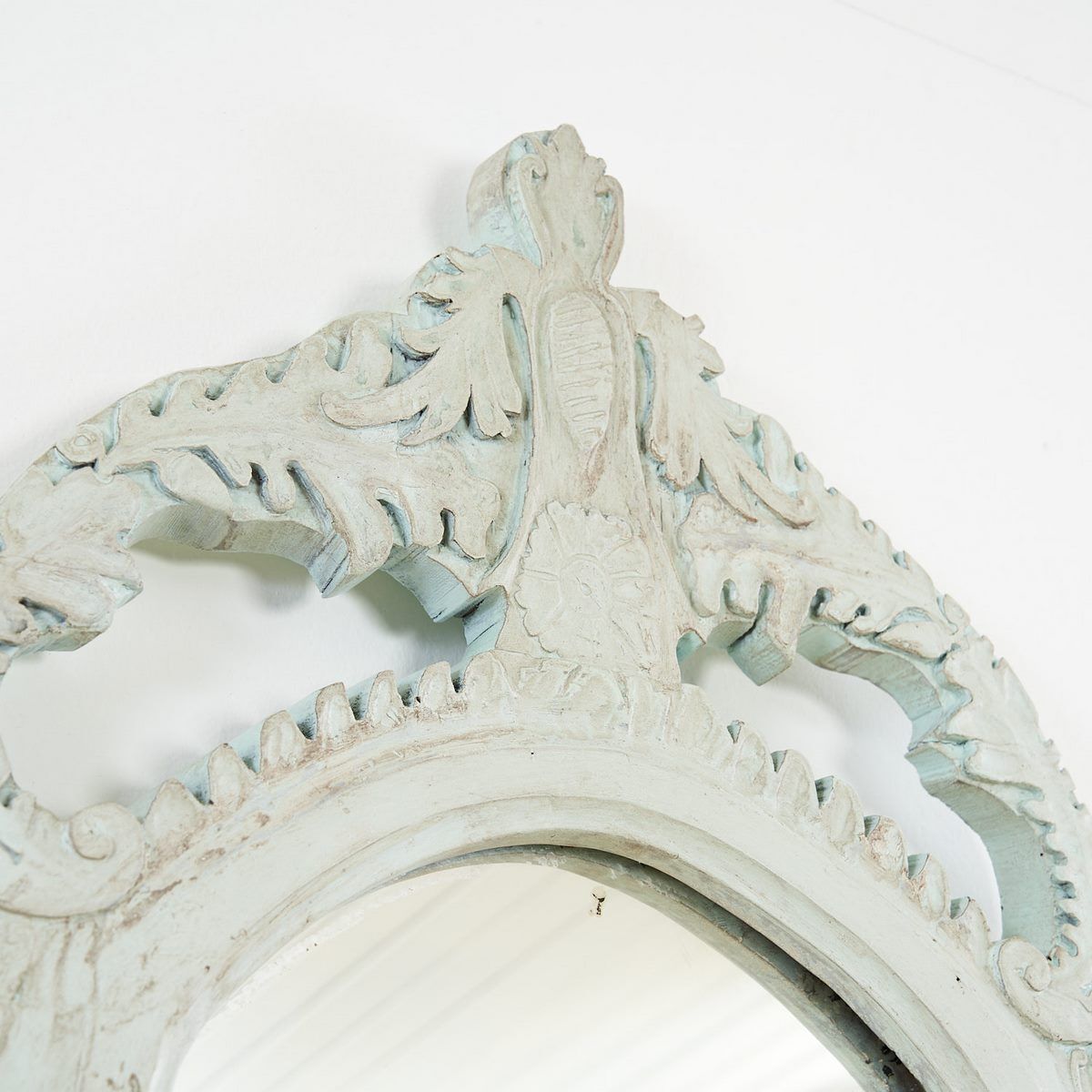 Console With Oriental Mirror, Mint Green With Dark Brown Shades photo for sale